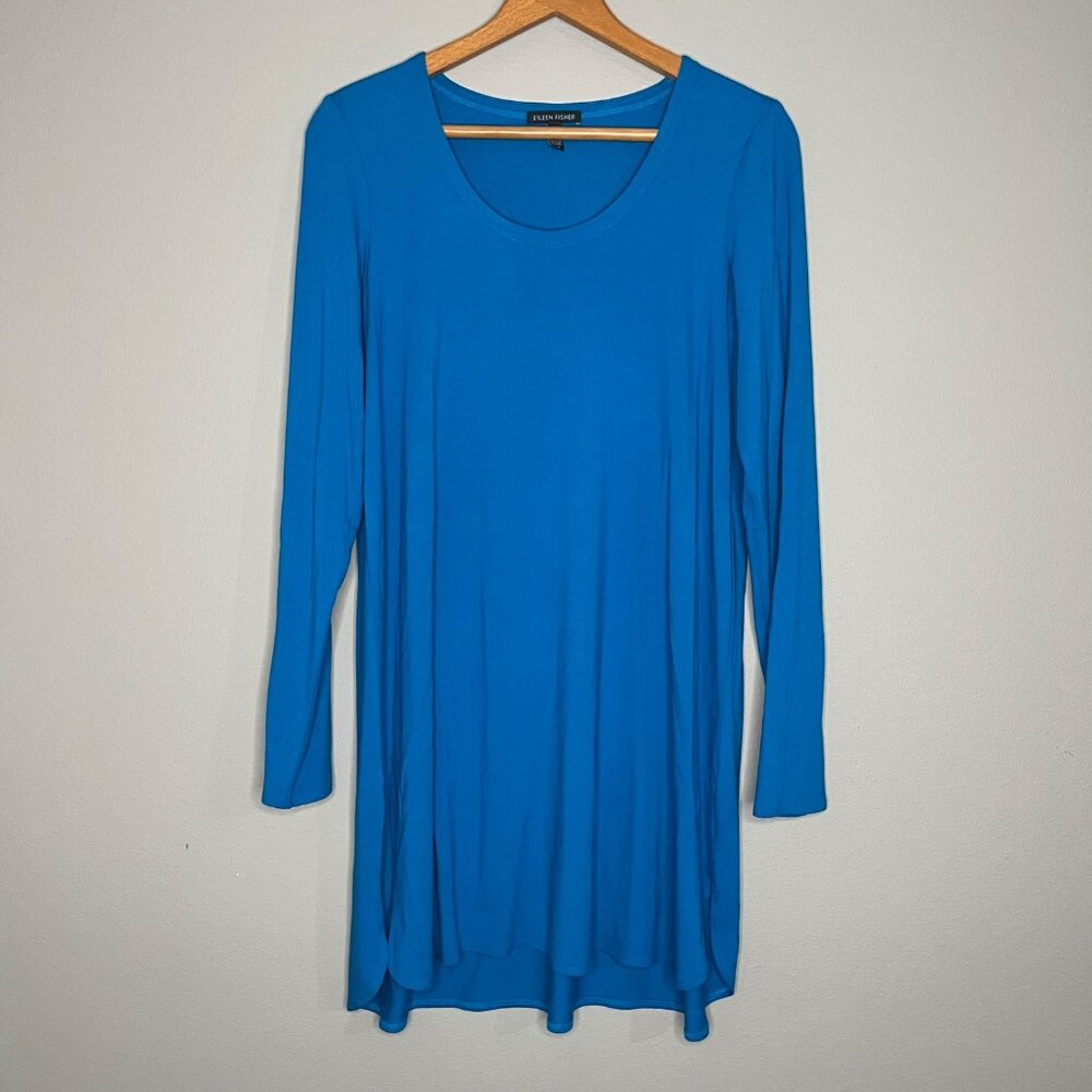 Eileen Fisher Dress Womens Size Large Blue‎ Jersey Shift Long Sleeve Casual